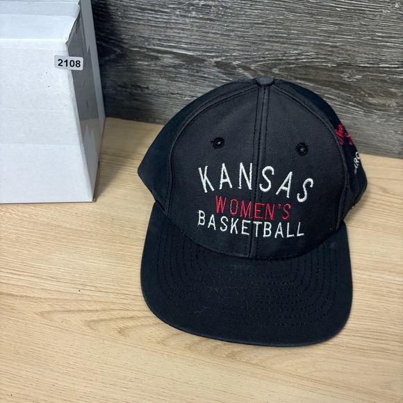 Vintage Kansas Jayhawks Hat Cap Strapback Black Womens Basketball Sweet 16 90s - Picture 11 of 11